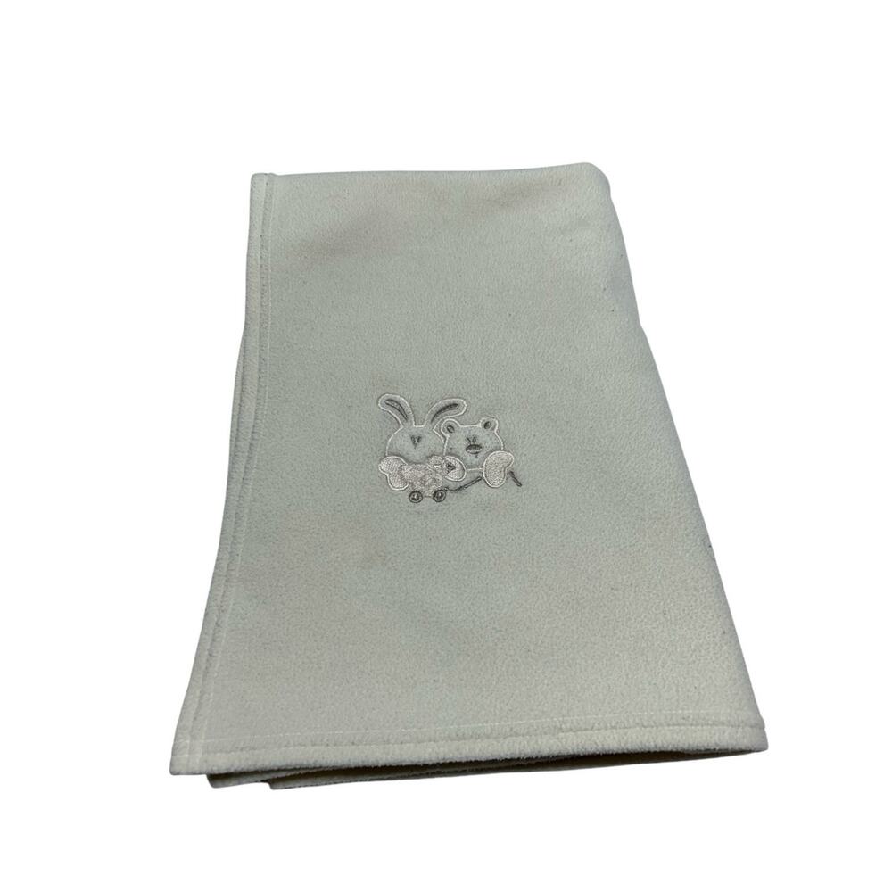 Vintage Cherokee Baby Cream Beige Blanket Embroidered Bear Rabbit Chick